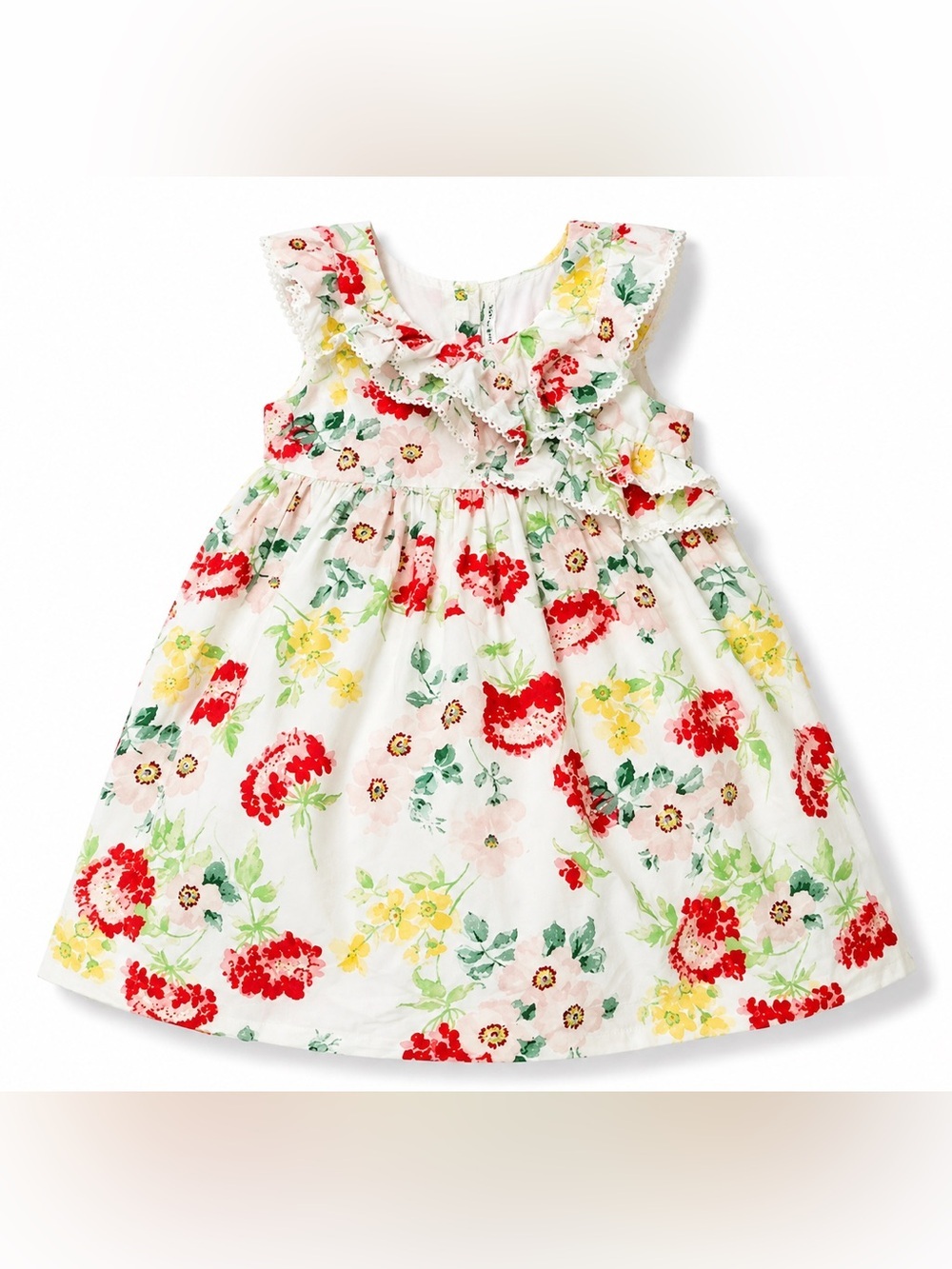 Janie and Jack Toddler Girls Dress Floral Print Ruffle Bow White Pink 12-18m